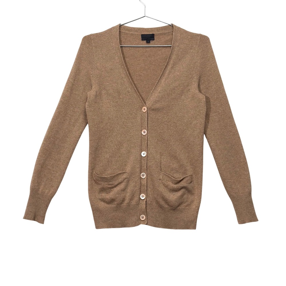 J.Crew Collection Cardigan Womens Small Tan Beige Italian Cashmere V-Neck Knit